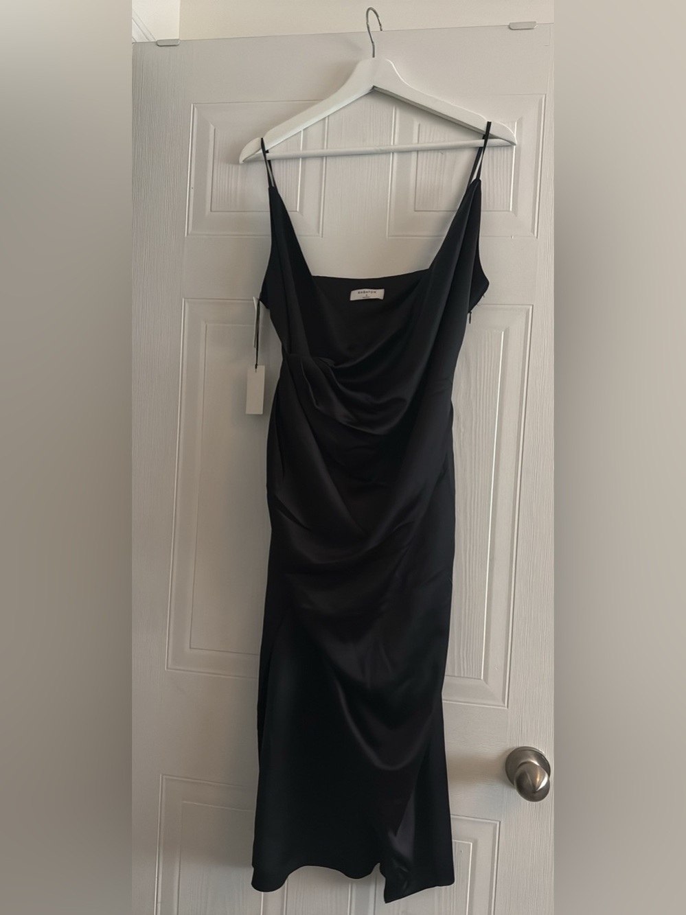 Babaton Elegant Black Slip Dress with Cowl Neck and high slit sz 8